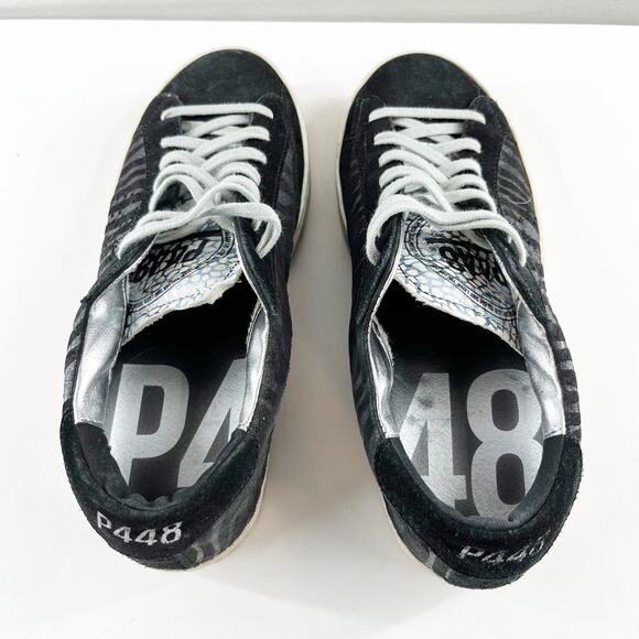 P448 John Low Top Lace Up Zebra Print Shoes Sneakers Black 7 - Picture 8 of 8